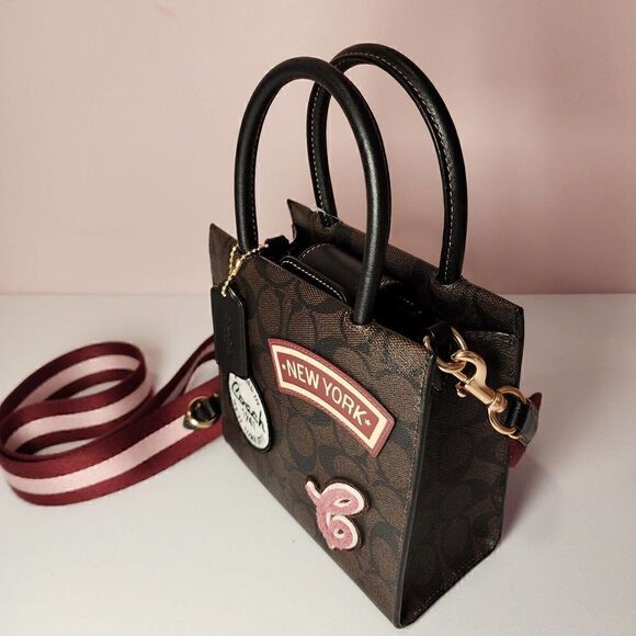 NWT COACH CE593 Mini Cally Crossbody In Signature Canvas With Ski Patches - Picture 2 of 6